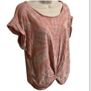 LUCKY BRAND Tie Die Pink Orange Creamsicle Swirl Twist Front Tee Womens Medium